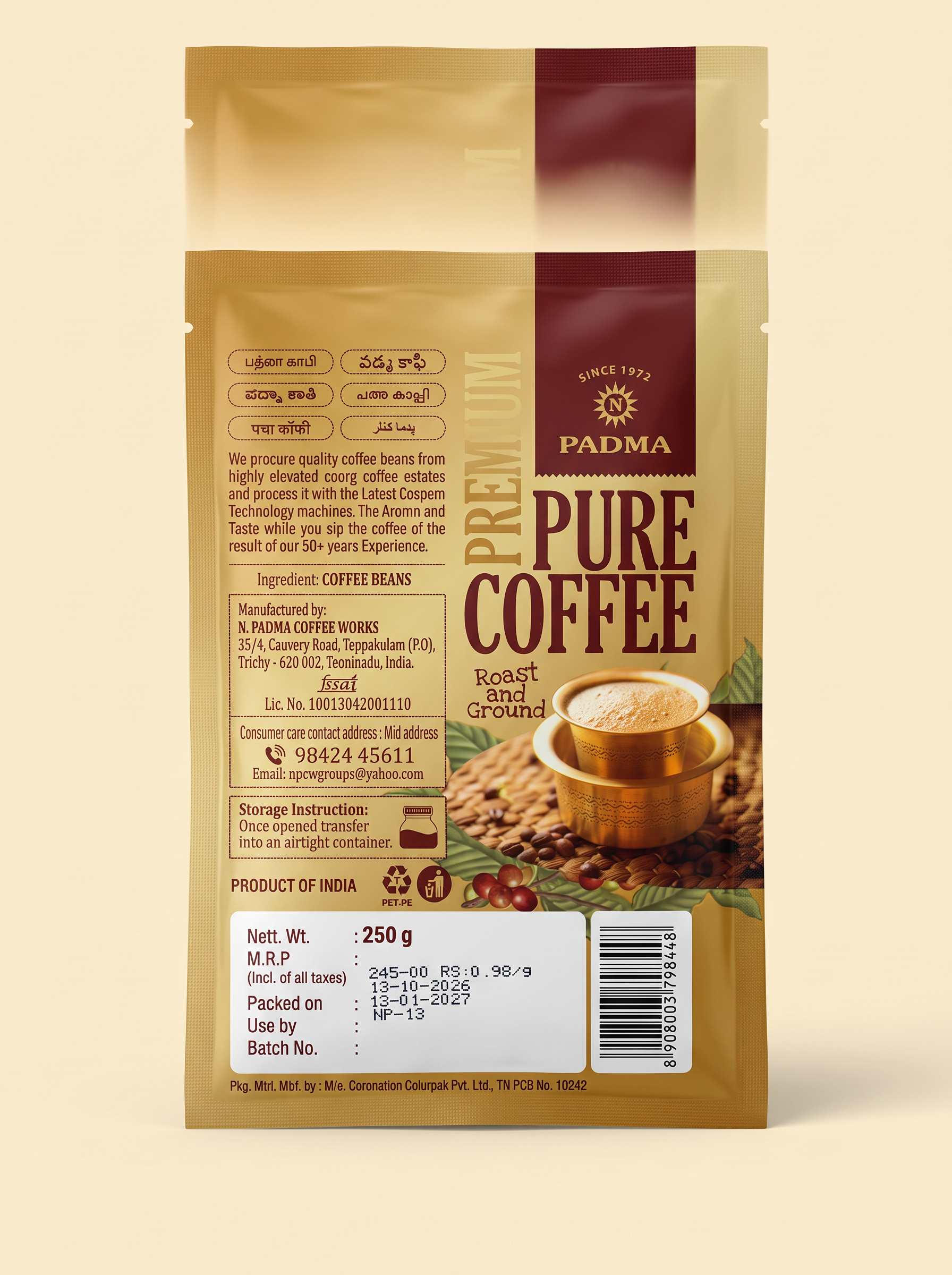 Padma Premium Pure Coffee pack
